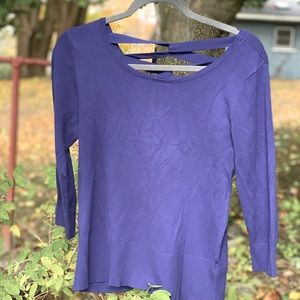 Royal blue sweater with open back detail